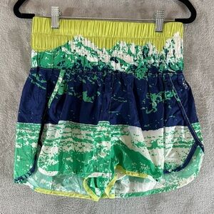 FP MOVEMENT The Way Home Running Shorts Size Medium Mountain Print Green Blue
